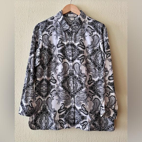 Coldwater Creek Tops - Coldwater Creek Monochrome Paisley Button Down Shirt